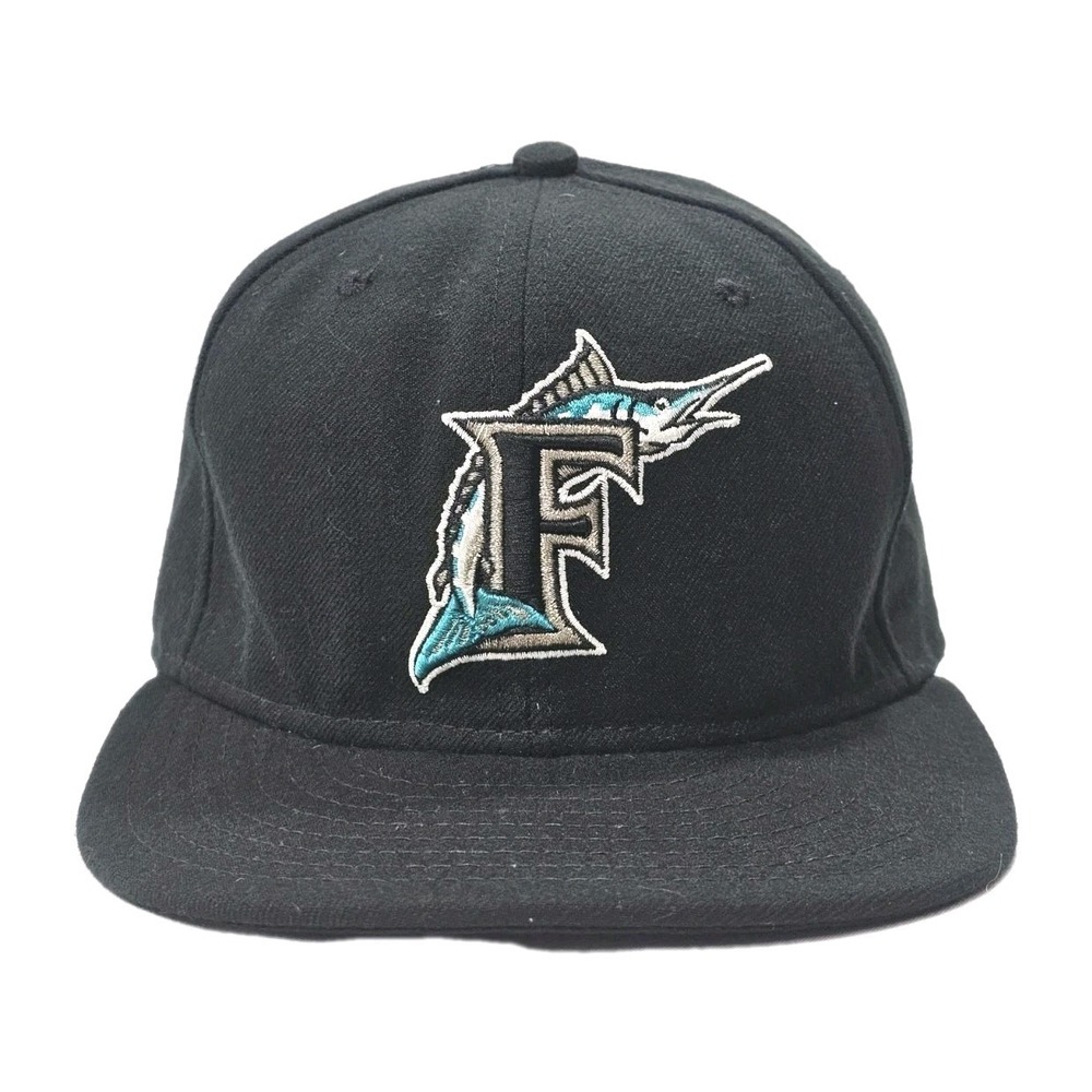 Vintage Florida Marlins New Era Black Mens 7 Hat Cap Made in the USA MLB Fitted